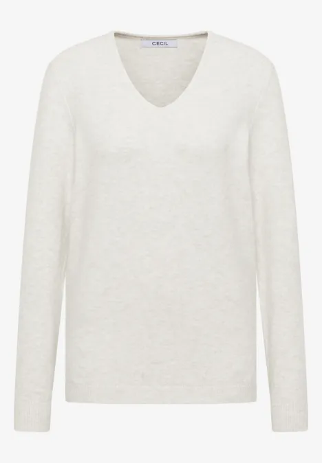 Pull douillet à col en V eggshell melange