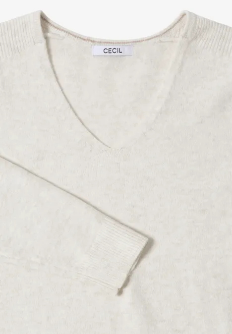 Pull douillet à col en V eggshell melange