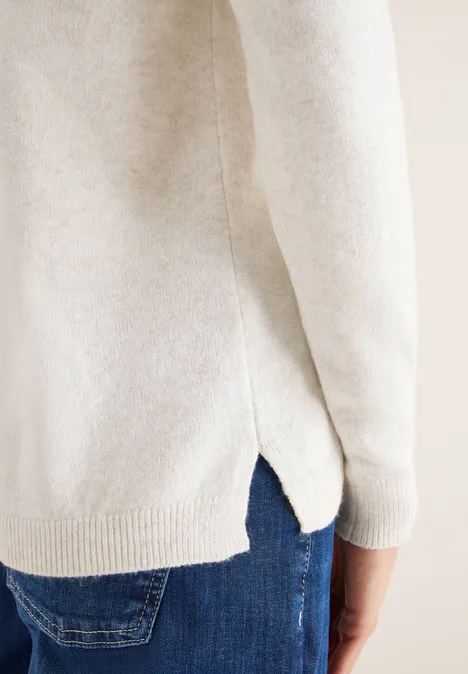 Pull douillet à col en V eggshell melange