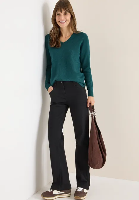 Kuscheliger V-Neck Pullover dark sea green melange