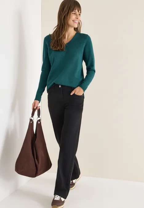 Kuscheliger V-Neck Pullover dark sea green melange
