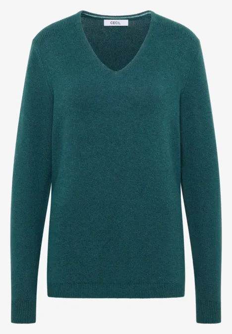 Kuscheliger V-Neck Pullover dark sea green melange