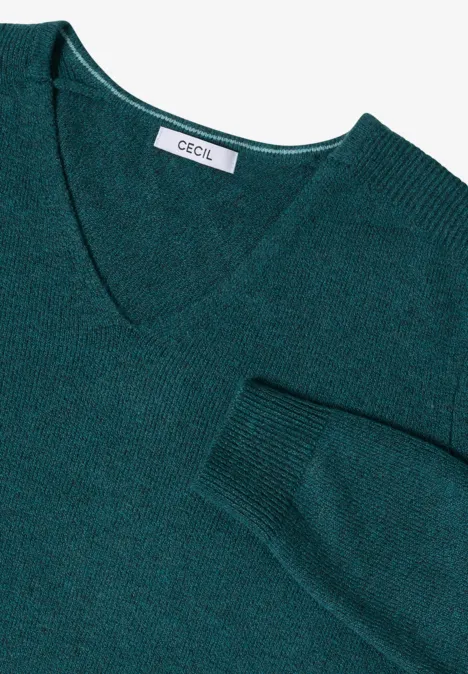 Kuscheliger V-Neck Pullover dark sea green melange
