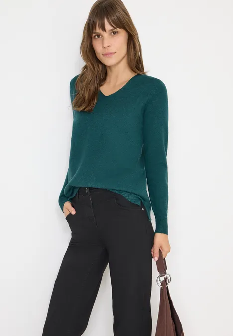Kuscheliger V-Neck Pullover dark sea green melange
