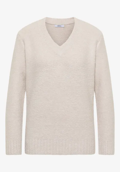 Pull à col en V bouclé light greige Pull à col en V bouclé light greige