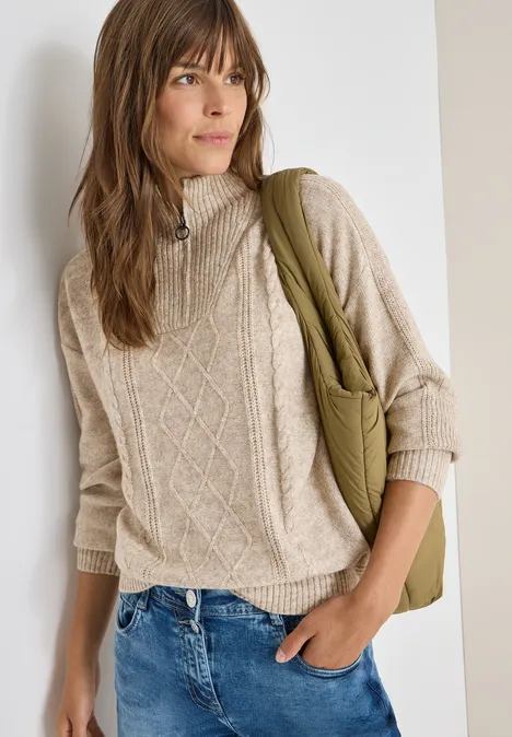 Pullover mit Troyerkragen toffee cream melange