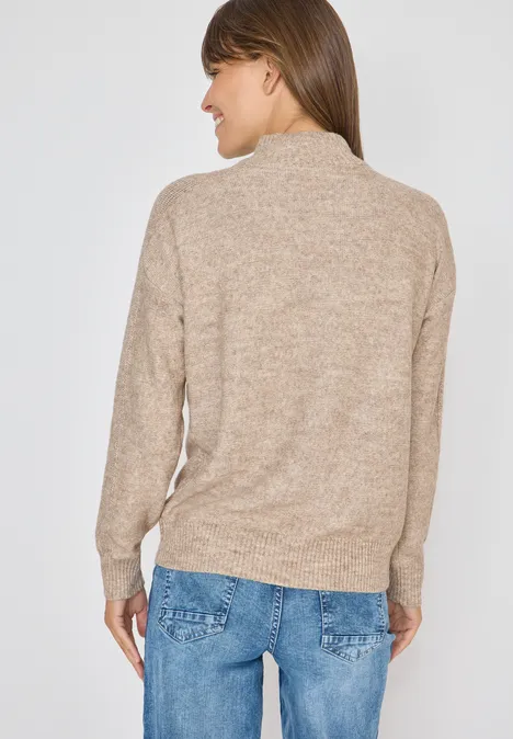 Pullover mit Troyerkragen toffee cream melange