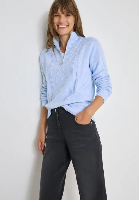 Pullover mit Troyerkragen sporty light blue melange
