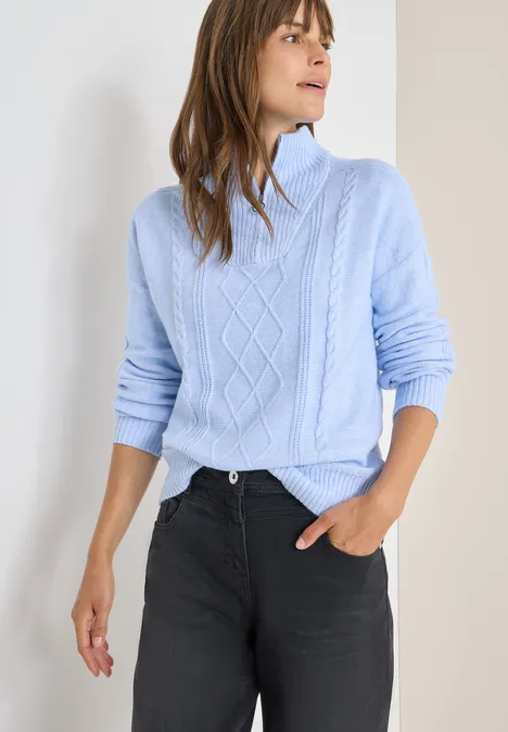 Pullover mit Troyerkragen sporty light blue melange