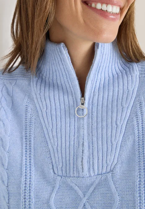 Pullover mit Troyerkragen sporty light blue melange