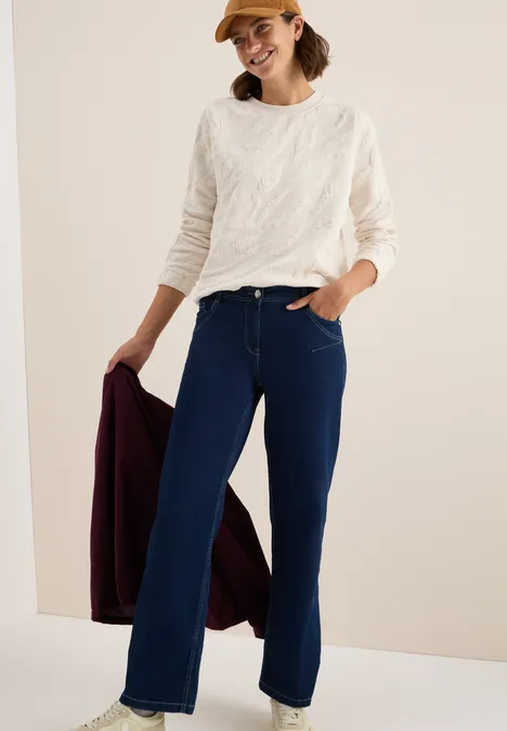 Strukturmuster Sweatshirt light beige