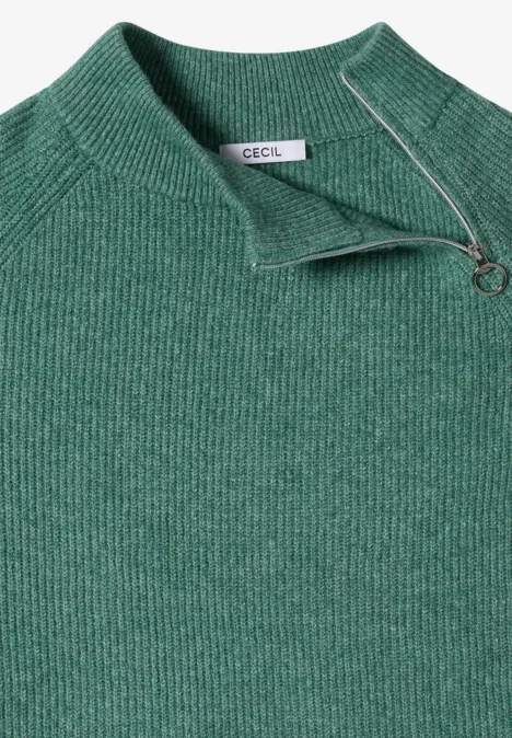 Strukturpullover mit Zipper jewel green melange