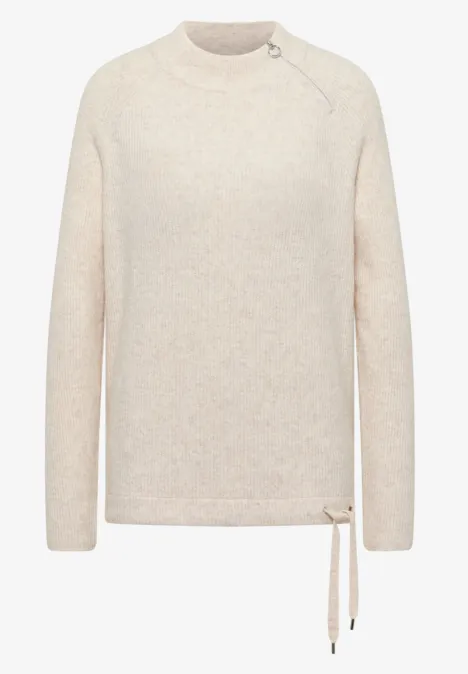 Strukturpullover mit Zipper oat milk beige melange