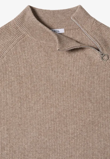 Trui met structuur en ritssluiting toffee cream melange
