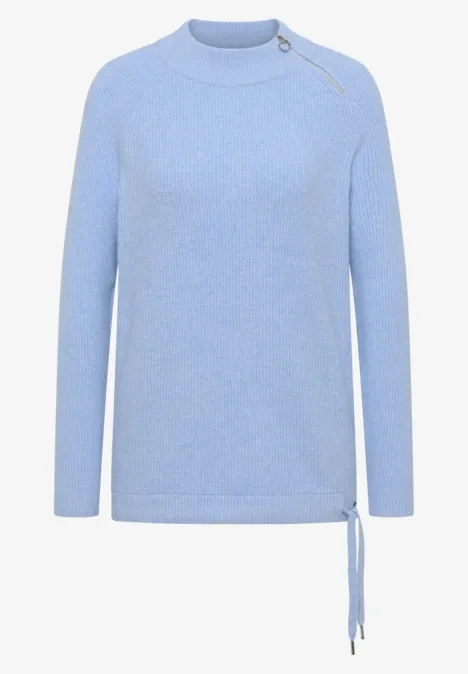 Strukturpullover mit Zipper sporty light blue melange