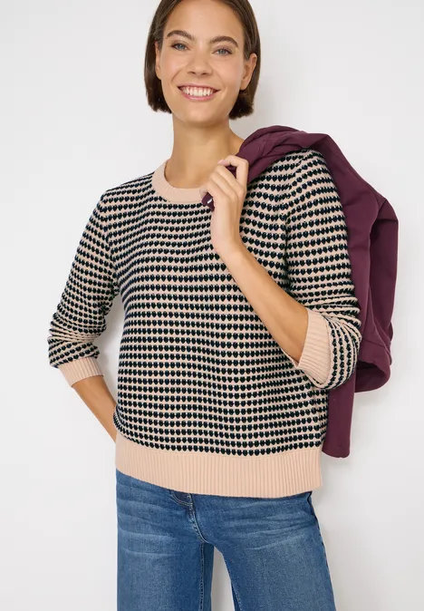 Two-Tone Strukturpullover oat milk beige