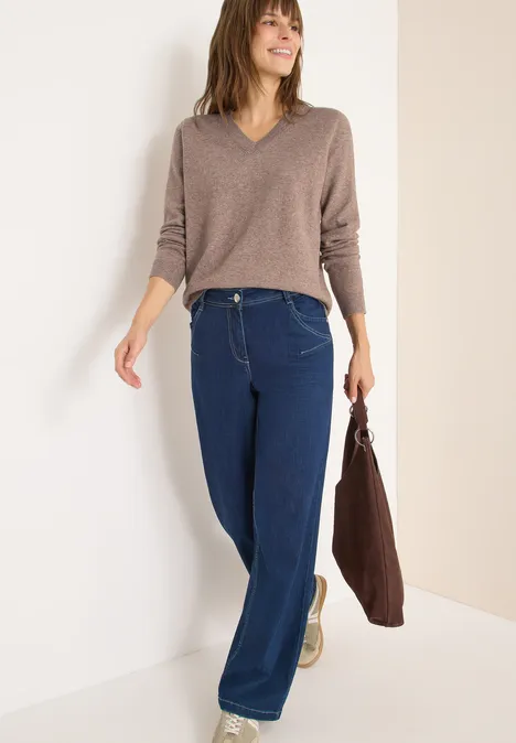 Kuscheliger V-Neck Pullover chocolate mousse melange