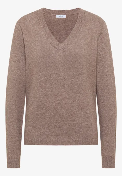 Kuscheliger V-Neck Pullover chocolate mousse melange