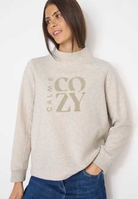 Pullover mit Embroidery oat milk beige melange