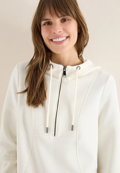 Troyer-Sweatshirt mit Kapuze creamy white Troyer-Sweatshirt mit Kapuze creamy white