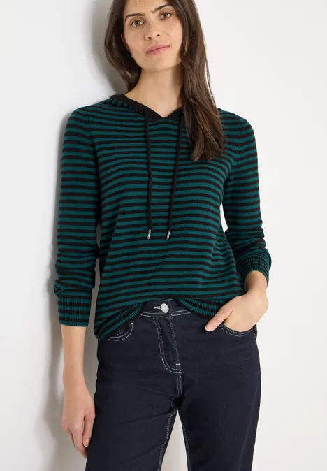 Gestreifter Kapuzenpullover dark sea green