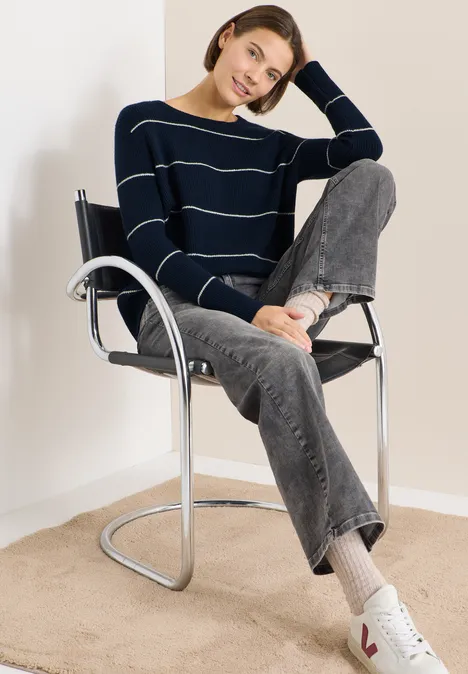 Pull à rayures structurées deep denim blue melange Pull à rayures structurées deep denim blue melange