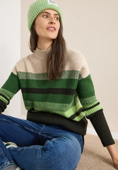 Gestreifter Mouliné Pullover raw khaki Gestreifter Mouliné Pullover raw khaki