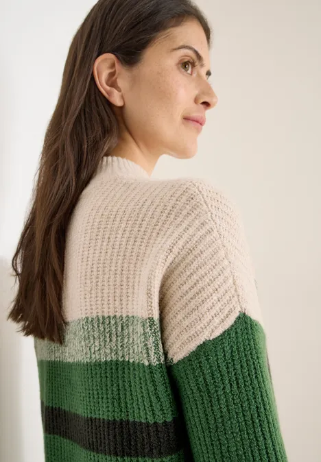 Gestreifter Mouliné Pullover raw khaki Gestreifter Mouliné Pullover raw khaki