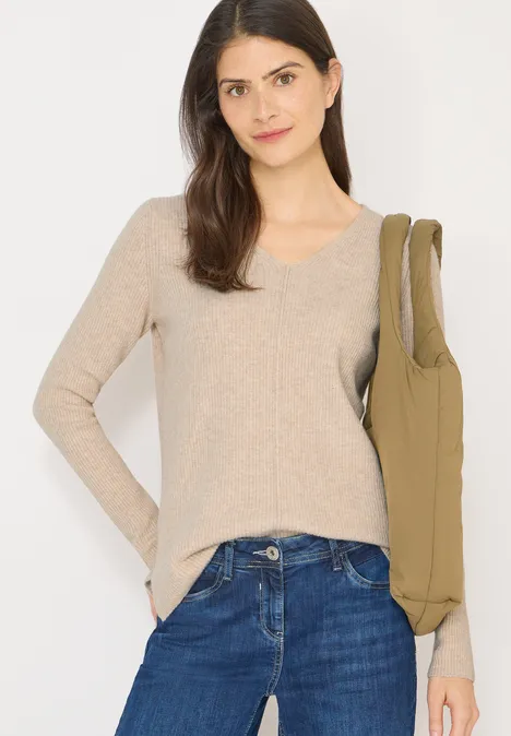 V-Neck Pullover desert beige melange