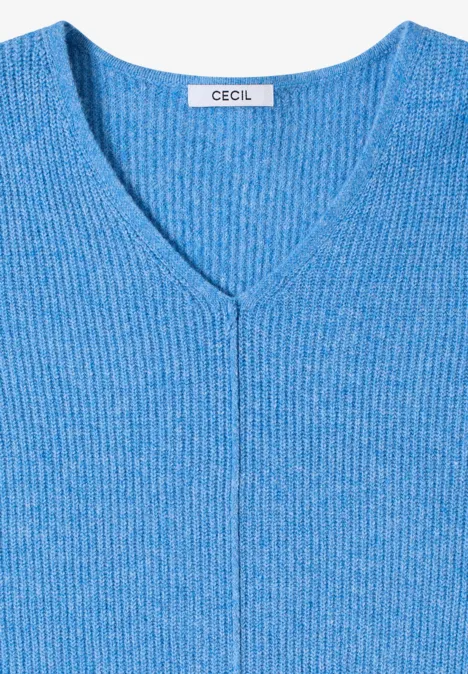 Pull à col en V fountain blue melange