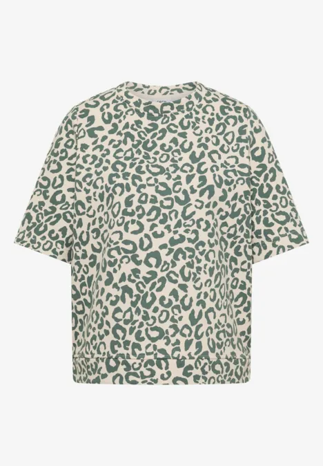 Kurzarm Sweatshirt mit Leo-Print macadamia beige Kurzarm Sweatshirt mit Leo-Print macadamia beige