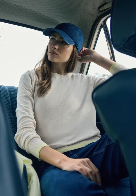 Pullover mit Kontrastdetails pearl beige melange Pullover mit Kontrastdetails pearl beige melange