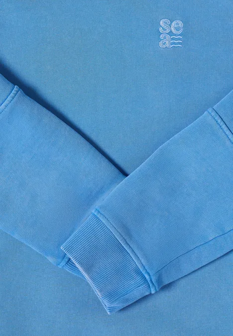 Hoodie mit Stickerei fountain blue Blauer Pullover mit gekreuzten Ärmeln, kleiner Logodruck oben rechts