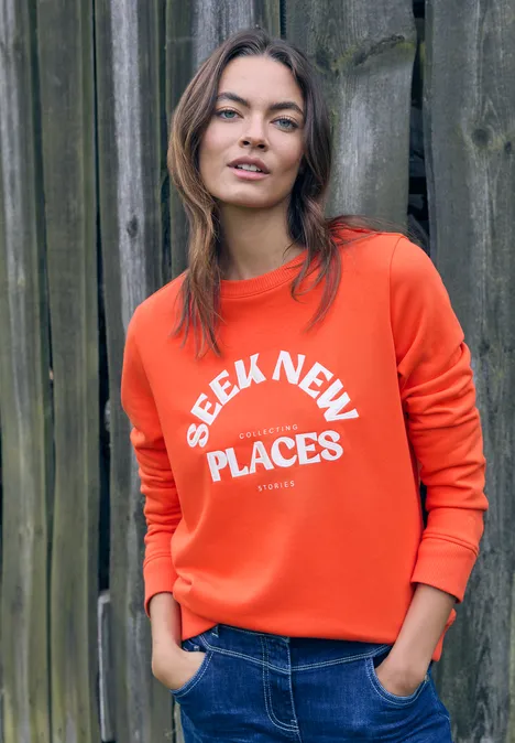 Embroidery Sweatshirt cherry tomato orange