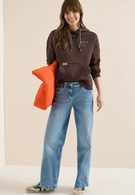 Hoodie met decoratieve stiksels macchiato brown