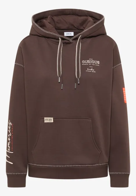 Hoodie met decoratieve stiksels macchiato brown