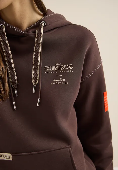 Hoodie met decoratieve stiksels macchiato brown