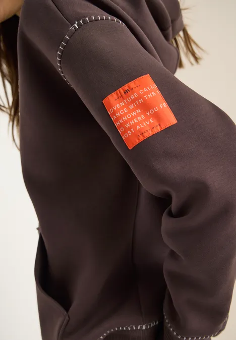 Hoodie met decoratieve stiksels macchiato brown
