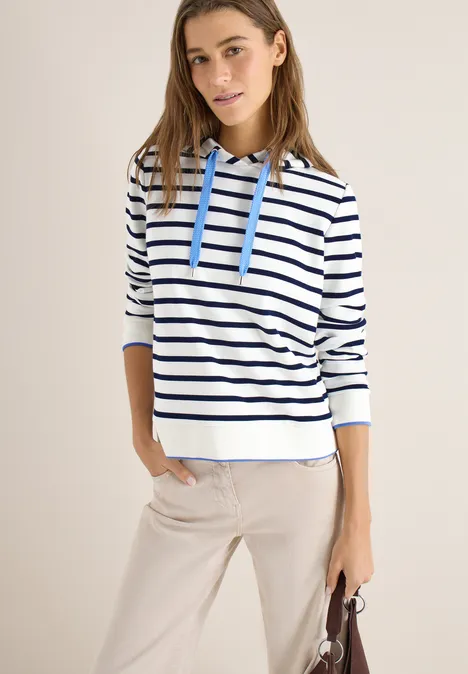 Sweat à capuche rayé vanilla white