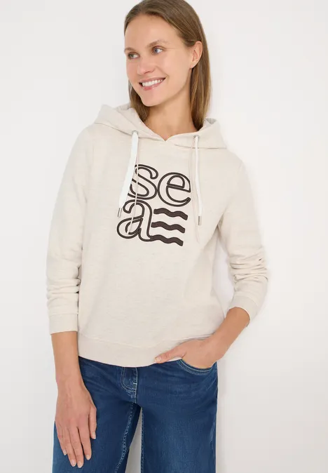 Hoodie mit Artwork pearl beige mel. Hoodie mit Artwork pearl beige mel.