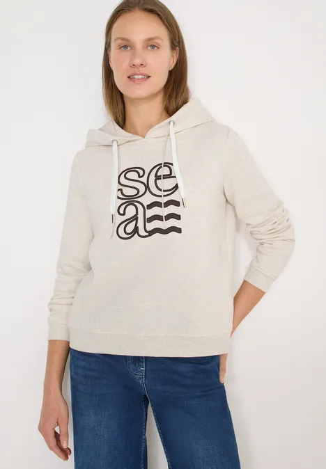 Hoodie mit Artwork pearl beige mel. Hoodie mit Artwork pearl beige mel.