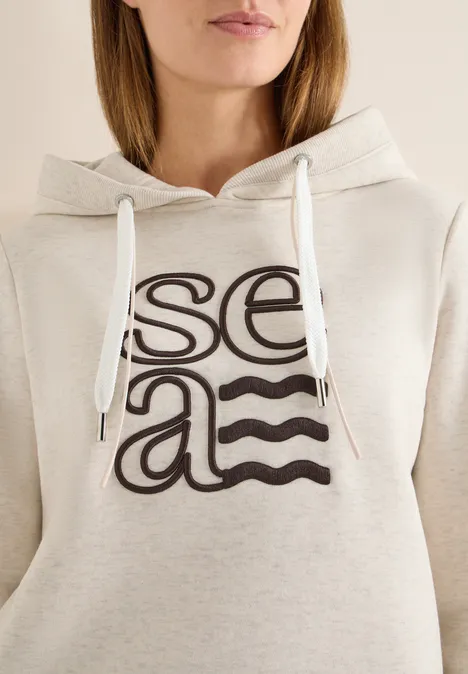 Hoodie mit Artwork pearl beige mel. Hoodie mit Artwork pearl beige mel.