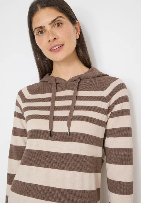 Bluza z kapturem z fakturą w paski urban taupe melange