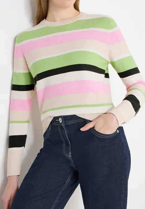 Sweter w paski bamboo green