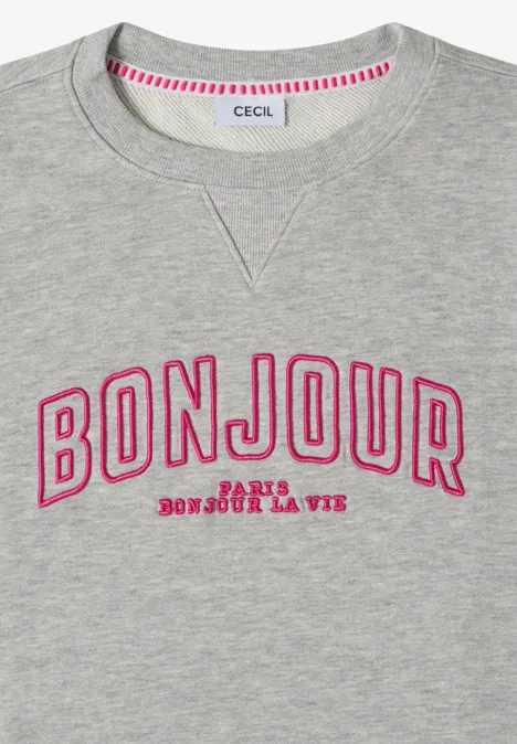 Sweater met lange mouwen en borduursel milky grey melange Sweater met lange mouwen en borduursel milky grey melange