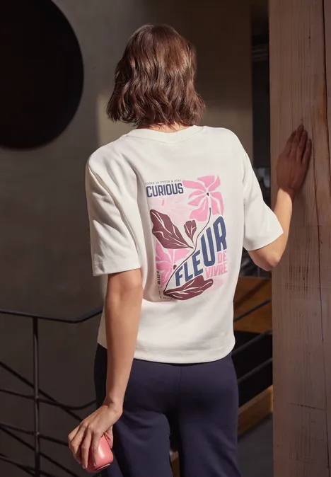 Kurzarm Sweatshirt mit Backprint vanilla white