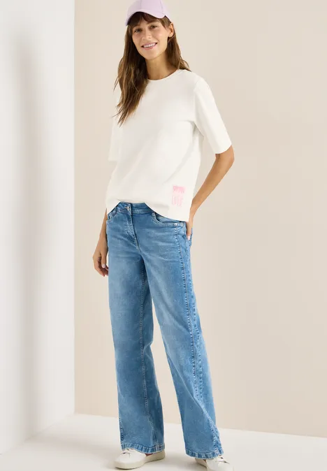 Kurzarm Sweatshirt mit Backprint vanilla white