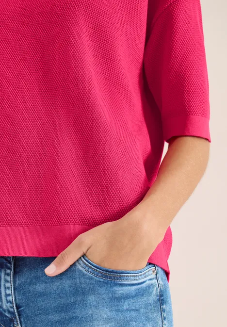 Pull à manches courtes structuré beetroot pink