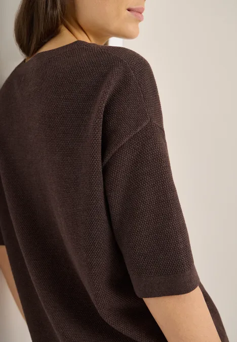 Pull à manches courtes structuré macchiato brown melange
