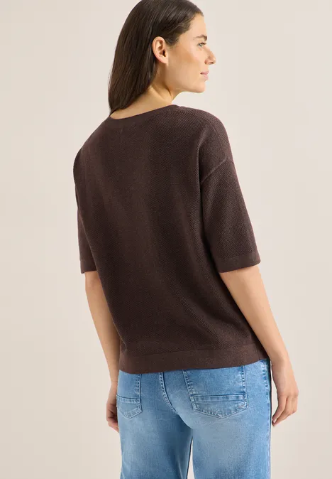 Pull à manches courtes structuré macchiato brown melange